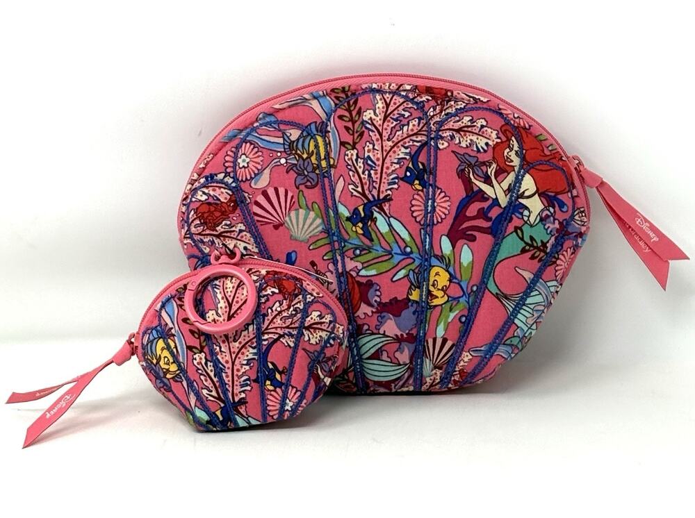 Vera Bradley Mermaid Ariel’s Pink Lagoon Shell Cosmetic Makeup Bag Charm SET